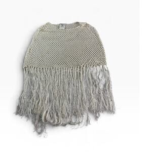 Mimi Maternity Ivory Crochet Poncho Fringe One Size Boho Beach Festival Cover Up